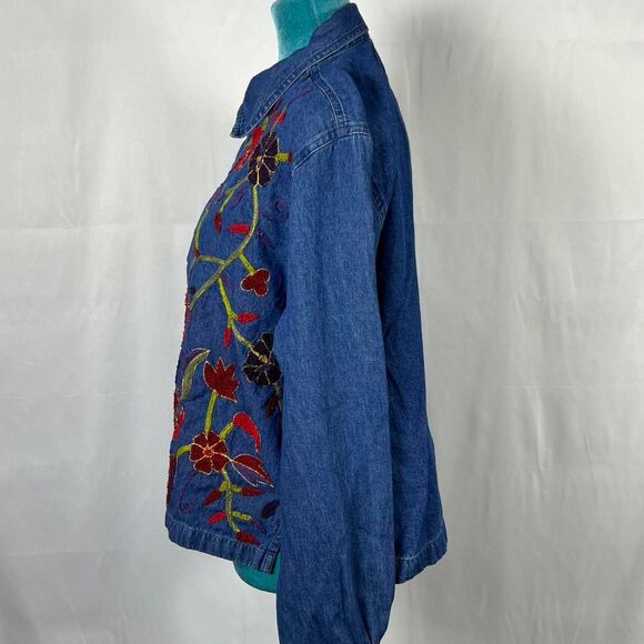 Vintage Tantrums Embroidered Floral lightweight Denim Jacket Large - Picture 3 of 6